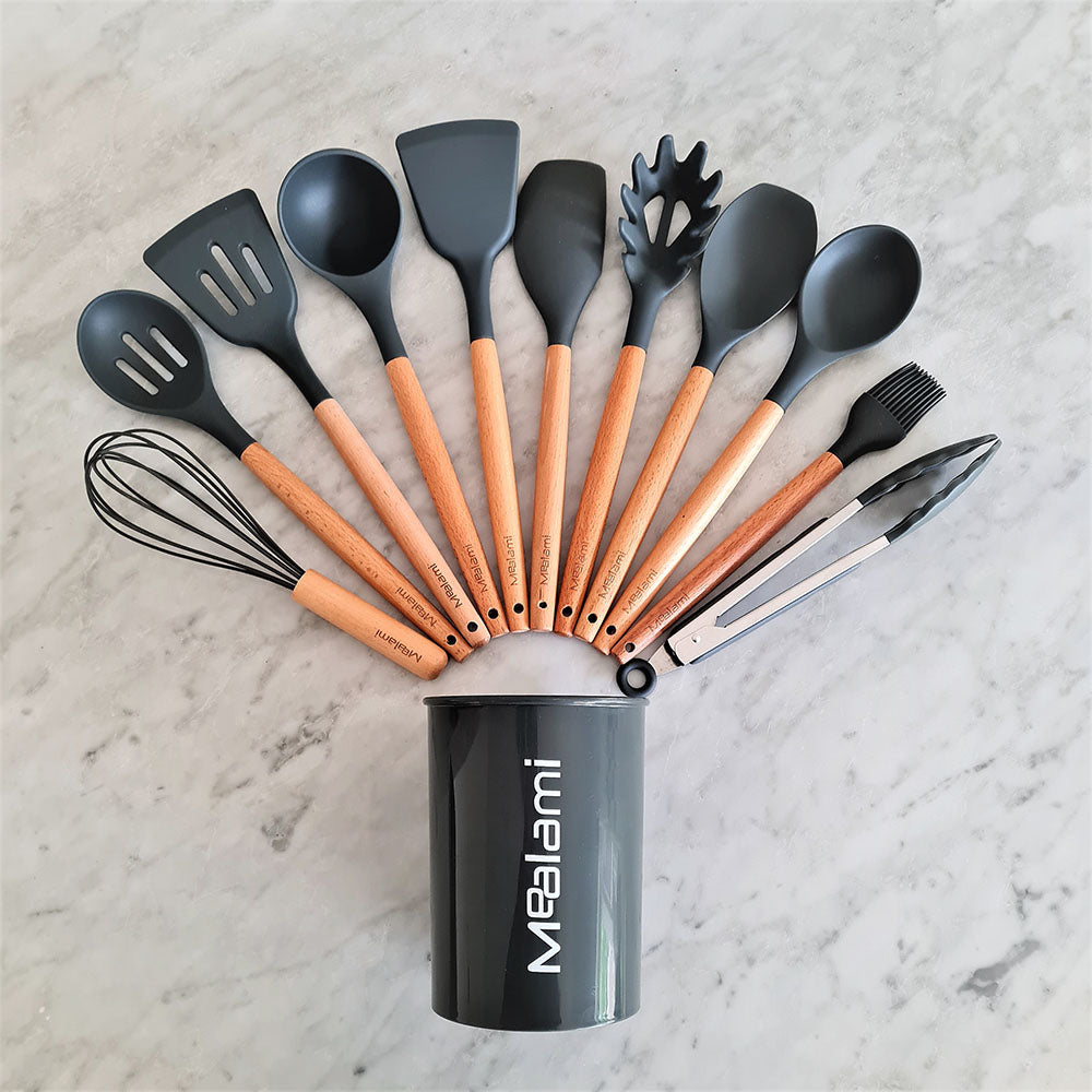 Silicone Kitchen Utensils Set (Dark Grey)